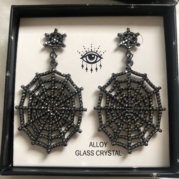 eye candy Jewelry - EYE CANDY LUXE COLLECTION GOTH HEMATITE CRYSTAL SPIDER WEB EARRINGS**NEW!